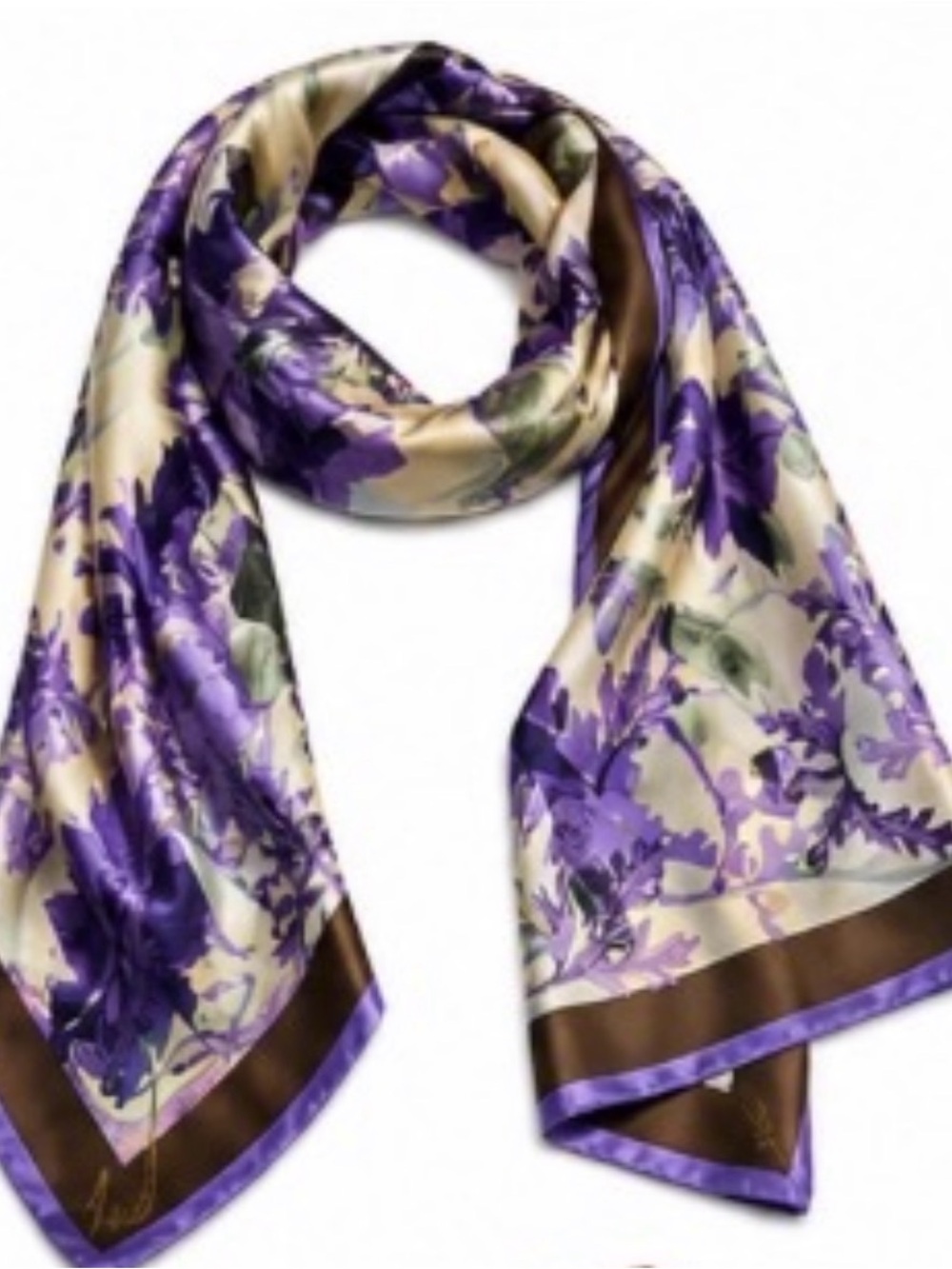 Michael Michaud 100% Silk Scarf Purple Floral 58x16.5 Luxury Wrap - Picture 3 of 4
